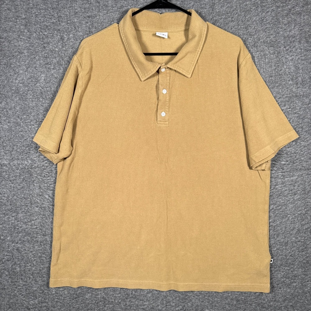 NN07 No Nationality Polo Shirt Mens XXL Tan Clive Waffle Short Sleeve Modal